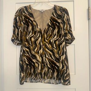 LaRoque XS Zebra Print V-Neck Neutral Tones Blouse